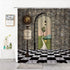 Xnichohe Fairy Tale Wonderland Shower Curtain Brave Girl Adventure Black White Floor Mushroom Lantern Clock Polyester Cloth Fabric Bathroom Curtains Decor Set with Hooks,70 x 70 Inches