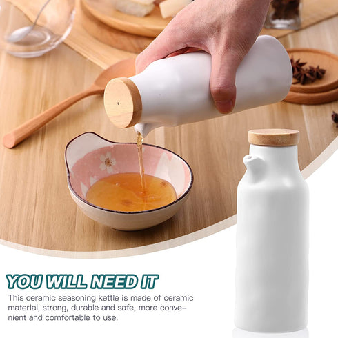 UPKOCH Ceramics Oil Bottles Ceramics Dispenser Bottle Olive Oil Soy Sauce Vinegar Cruet Liquid Condiment Storage Can for Kitchen Cooking (White) 400ML