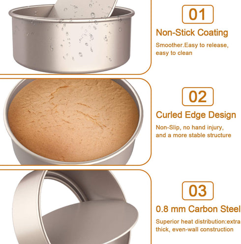 CHEFMADE Bakeware Round Cake Pan, 8-Inch with Removable Loose Bottom Nonstick & Quick Release Coating Chiffon Bakeware for Oven and Instant Pot Baking (Champagne Gold)