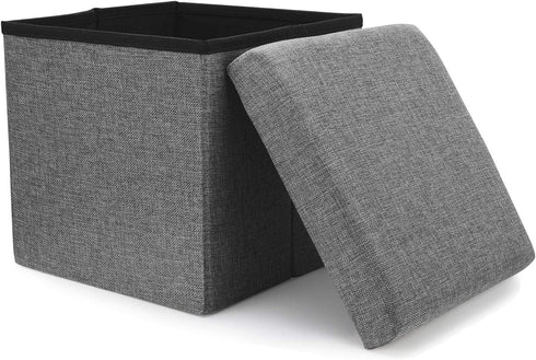WoneNice Folding Storage Ottoman, Versatile Space-Saving Storage Toy Box with Memory Foam Seat, Max Load 100 kg Linen Gray 12 x 12 x 12 Inch