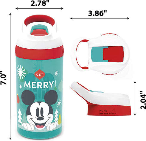 Zak Designs Disney Kids Water Bottle with Straw and Built in Carrying Loop Made of Durable Plastic, Leak-Proof Design (16 oz, Mickey Mouse)