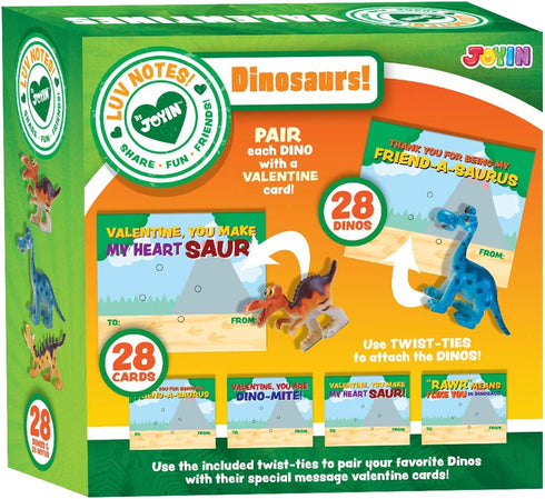 JOYIN 28-Count Valentines Day Gifts Cards, Valentine's Greeting Cards for Kids with Dinosaur Toys Valentine Classroom Exchange Party Favor Toy