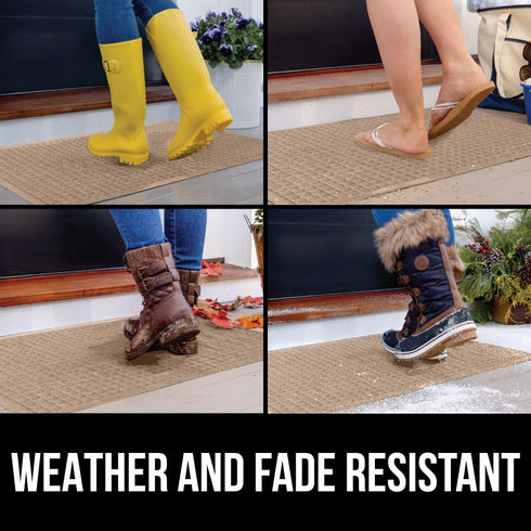 Gorilla Grip Durable All Weather Absorbent Doormat, Dries Quickly, Absorbs Up to 1.7 Cups of Water, Stain and Fade Resistant, Captures Dirt, Indoor and Outdoor Mats, Boot Scraper, 29x17, Beige
