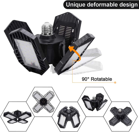 2 Pack LED Garage Lights,80W Deformable Led Garage Ceiling Lighting 8000LM E26 Daylight 6000K LED Garage Lighting Super Bright Adjustable Garage Light for Garage,Warehouse