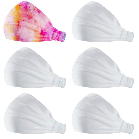 6 Pieces Tie Dye Bandana Headband for Women, White Boho Headbands Wide Elastic Headband Stretchy Sport Yoga Hairband Hair Accessories for Women Girls