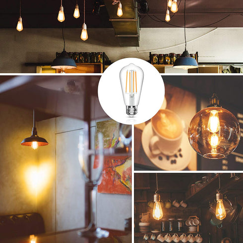 Vintage LED Edison Bulb, 6W, Equivalent 60W, Soft White 2700k, Non-Dimmable Led Filament Light Bulb, E26 Base, High CRI 95+ Eye Protection Led Bulb, Clear Glass for Home Bathroom Kitchen, Pack of 5