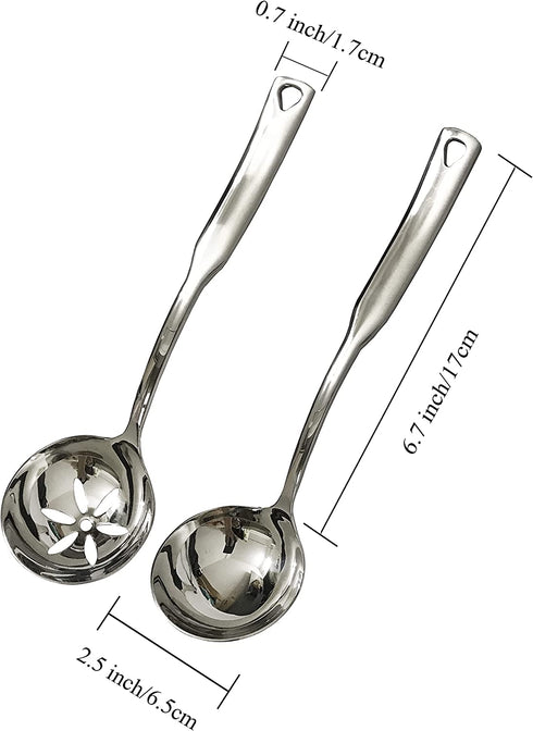 NAJMECHOY 2 Pieces Slotted Spoon and Soup Spoon 304 Stainless Steel Thicken , Serving Spoons, Mirror Finish