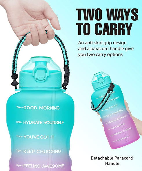 Water Bottles with Times to Drink, 1 Gallon/128oz BPA Free Leak-proof Water Bottle with Time Marker & Straw Perfect for Fitness Gym Camping Outdoor Sports, Water Jug
