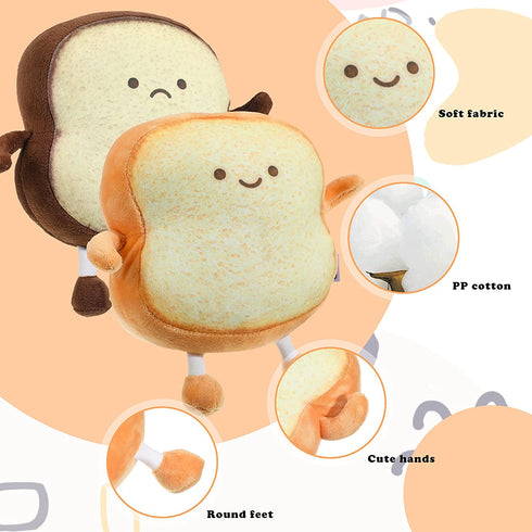 2 Pieces Toast Bread Pillows Bread Shape Pillows 2 Styles Funny Food Bread Pillow Facial Expression Stuffed Plush Toast Sofa Pillow Food Cushion Stuffed Toy for Kids Adults Home Room Decor