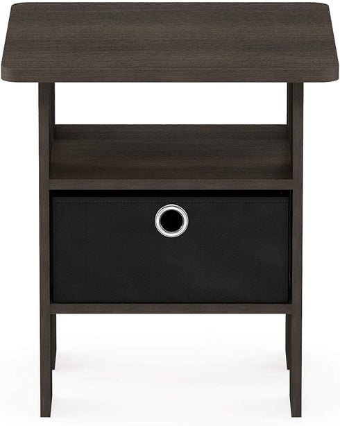 Furinno Andrey End Table / Side Table / Night Stand / Bedside Table with Bin Drawer, Dark Brown/Black