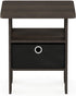 Furinno Andrey End Table / Side Table / Night Stand / Bedside Table with Bin Drawer, Dark Brown/Black