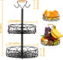 2-Tier Fruit Basket Bowl with Banana Hanger for Kitchen, Detachable Vegetables Countertop Storage for Kitchen Organizer, Large Capacity Home Decor Fruit Stand Holder Tray for Bread, Snacks, Black