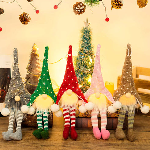 HELPLEX 5 Pack 14 inch Christmas Lucky Gnome Tomte Plush Elf Scandinavian Santa with Light, Irish Gnomes Plush Elf Doll Scandinavian Ornaments for Christmas Tree Home Garden Holiday Decorations Gift