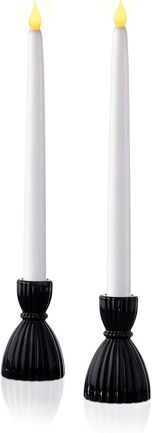 Black Candlestick Holder Set - Glass Taper Candle Holders, Glossy Black Finish, 3.5 Inch Height, Fits Standard 3/4 Inch Tapered Candles, Modern Kitchen Decor, Wedding Centerpiece - Pack of 2