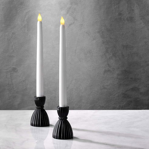 Black Candlestick Holder Set - Glass Taper Candle Holders, Glossy Black Finish, 3.5 Inch Height, Fits Standard 3/4 Inch Tapered Candles, Modern Kitchen Decor, Wedding Centerpiece - Pack of 2