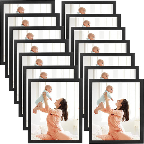 CRUGLA 8x10 Magnetic Picture Frames for Refrigerator, Modified Magnetic Sheet with Self Adhesive Backing Black Collage Photo Craft Frame Set for Glass Window Door Cubicle Tile, 12 Packs