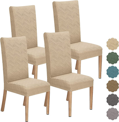 Dining Room Chair Covers Stretch Polyester Parsons Chair Slipcover Removable Washable Kitchen Chair Protector for Dining Room Hotel Set of 4 (Beige)