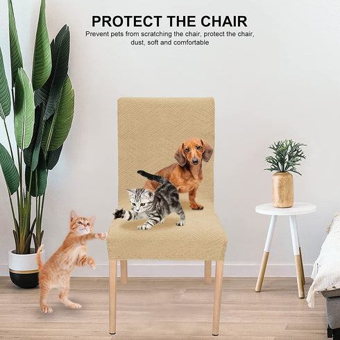 Dining Room Chair Covers Stretch Polyester Parsons Chair Slipcover Removable Washable Kitchen Chair Protector for Dining Room Hotel Set of 4 (Beige)