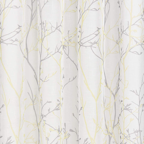 Curtains Semi Sheer Window Curtains Tree Branches Drapes Linen Panels Grommet Window Curtains for Bedroom, Living Room, Laundry, Nursery 50 — 63 Inches 2 Panels White Yellow and Gray
