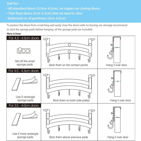 ACMETOP Over The Door Hook Hanger, Heavy-Duty 9 Hook Organizer Rack for Coat, Towel, Bag, Robe, Aluminum, Brush Finish(Silver)