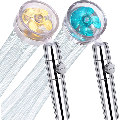 2Pack High Pressure Shower Heads, Turbocharged Water Saving Shower Head, Handheld Turbo Fan Showerhead, 360 Degrees Rotating Propeller Shower Head Nozzle with Filter and Pause Switch