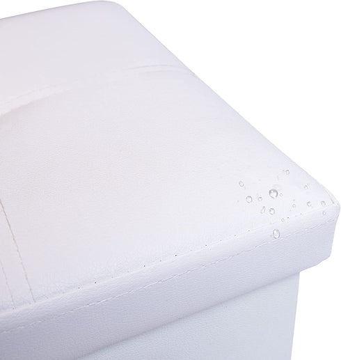 YQYS Faux Leather Cube Ottoman with Hole Handles,Folding Storage Ottomans with Removable Lid Cover, Modern Footrest Stool, Padded Seat for Living Room, Bedroom and Kids Room 11.8"x11.8"x11.8" - White