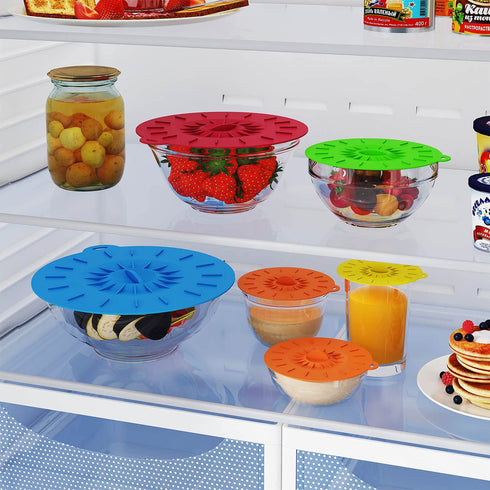 7 Pack€‘Silicone Lids, Microwave Splatter Cover, 5 Sizes Reusable Heat Resistant Food Suction Lids fits Cups, Bowls, Plates, Pots, Pans, Skillets, Stove Top, Oven, Fridge, BPA Free