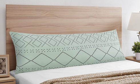 Boho Bohemian Tribal Black Sage Green Rustic Geometric Accent Decorative Couch Long Lumbar Throw Zipper Body Pillow Cover Case 54x20 Aztec Urban Southwestern Indian Bedroom Living Room Decor Dorm