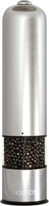 Electric Salt and Pepper Grinder - Automatic, Refillable, Battery Operated Stainless Steel Spice Mills with Light - One Handed Push Button Peppercorn Grinders and Sea Salt Mills