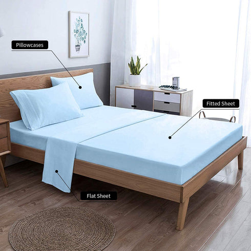 EaseHome Queen Size Sheets Set - Extra Soft Luxury Brushed Microfiber Queen Bed Sheets with 15 inch Deep Pocket - Comforterble Wrinkle Fade and Hypoallergenic- 4 Piece (Queen,Lake Blue)