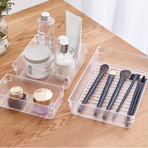 Kootek Desk Drawer Organizer Trays with 3-Size Drawer Dividers 6 Organizers Bins Customize Layout Storage Box for Bedroom Dresser Bathroom Kitchen Office (Clear)