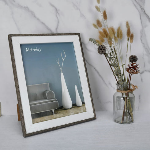 Metrekey 8x10 Picture Frame (3 Pack, Grey Woodgrain), Photo Frame 8x10 for Table Top Display and Wall Mounting Definition Glass Photo Frames