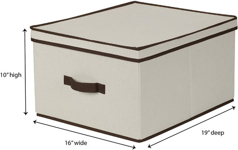 Household Essentials 515 Storage Box with Lid and Handle- Natural Beige Canvas with Brown Trim- Jumbo
