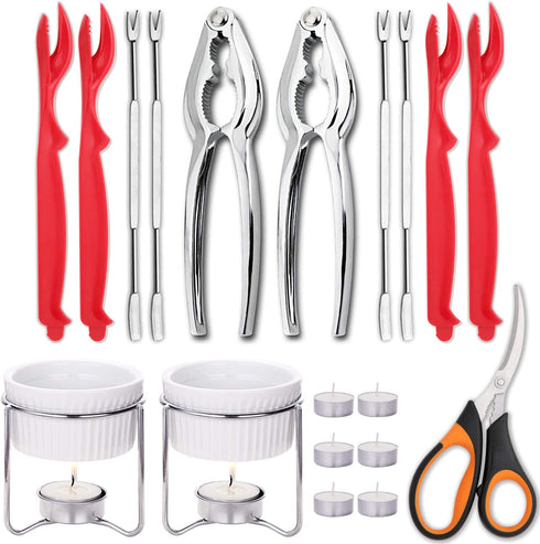 Hiware Seafood Tools Set - Crab Lobster Crackers and Picks Tools Service for 2, Includes Crab Leg Crackers, Seafood Scissors, Butter Warmers, Lobster Shellers, Crab Forks and Tealight Candles