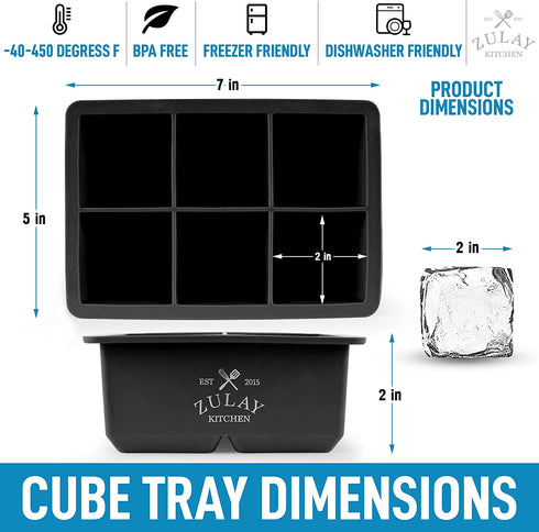 Zulay Kitchen Silicone Ice Cube Trays Set of 2 - Large Square Ice Cube Molds and Sphere Ice Ball Maker with Lid - BPA Free Reusable Ice Mold For Whiskey, Cocktails, Bourbon (Black)