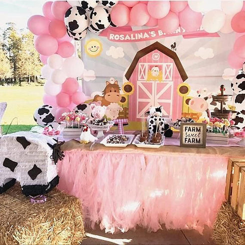 Cow Party Decorations 130 Pcs, TOPLLON Farm Animal Balloon Garland Kit with Cow Print Balloons, White Baby Pink Latex Balloons for Girls Birthday Party