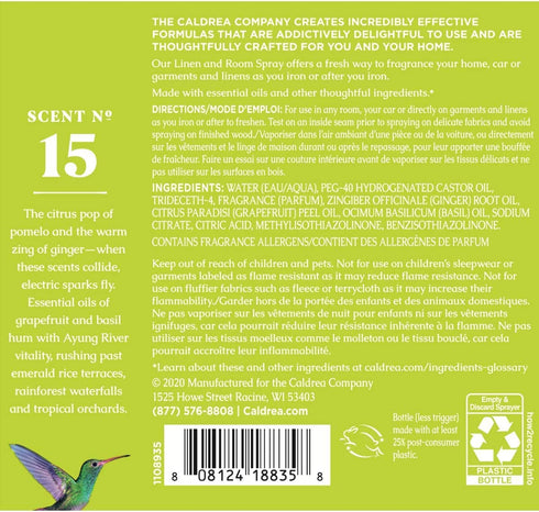Caldrea Linen and Room Spray Air Freshener, Made with Essential Oils, Plant-Derived and Other Thoughtfully Chosen Ingredients, Ginger Pomelo Scent, 16 oz (Packaging May Vary), 666567