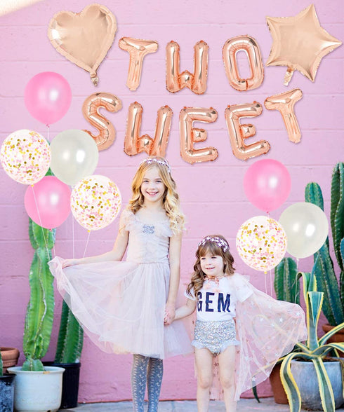 2nd Birthday Decorations for Girls, TWO SWEET Number 2 Foil Balloon, Dancing Girl Cake Toppers, Confetti Balloons for Second Birthday Party Supplies