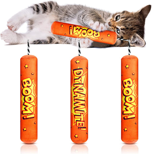 Aoriher 3 Pieces Dynamite Cat Toys Cats Dynamite Catnip Toys Indoor Interactive Cat Chew Catnip Filled Dynomite Toys Cat Chase Kicker Toys for Pet Cat
