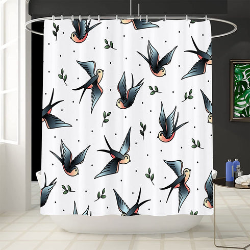 GETTOGET Swallows Heart Valentine's Day Shower Curtain Bathroom Sets with 12 Hooks, Eco-Friendly, No Odor Rust Proof Grommets
