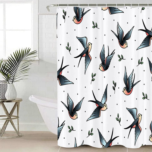 GETTOGET Swallows Heart Valentine's Day Shower Curtain Bathroom Sets with 12 Hooks, Eco-Friendly, No Odor Rust Proof Grommets