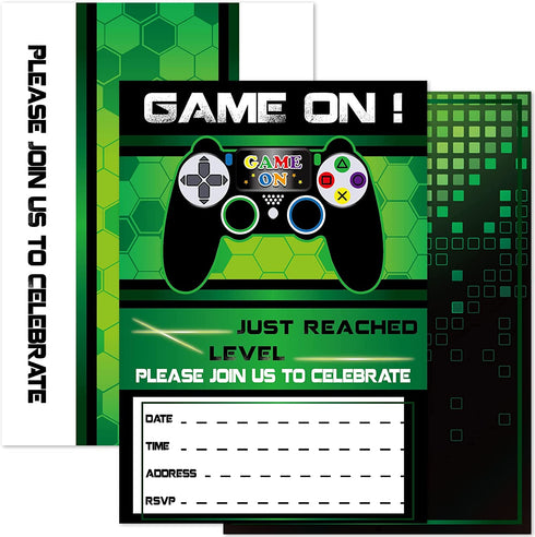 WERNNSAI Video Game Invitations - 20 Set Magical Fill In Game Party Invitations with Envelopes for Kids Boys Game Lovers Birthday Game Themed Party Supplies