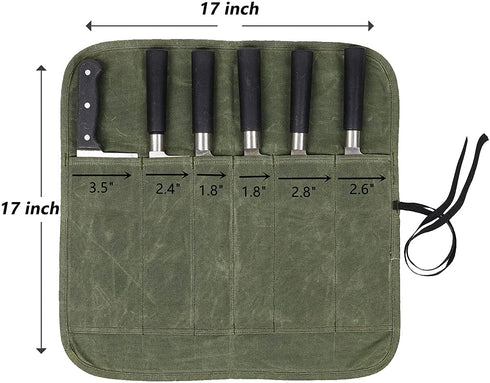 Chef Knife Roll Bag with 6 Slots,Waxed Canvas Knife Carrying Case,Chef Knife Bag,Knife Pouch Can Hold Home Kitchen Knife Tools up to 17 inch,Knife Storage for Travel Camping,BBQ,Culinary School.