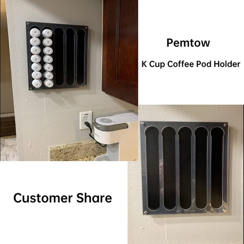 Pemtow Wall-Mount K Cup Coffee Pod Holder Organizer, Double-Deck Acrylic Coffee Pods Storage for Small Spaces, Holds 35 Pods (Capsules Not Included)