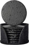 Urbanstrive Eco-Friendly Slate Drink Coasters with Holder, Set of 8, Round Slate Stone Coasters for Drinks Bar Home, 4 Inch, Black