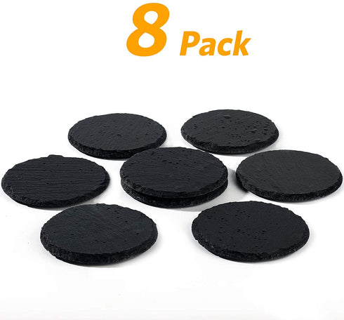 Urbanstrive Eco-Friendly Slate Drink Coasters with Holder, Set of 8, Round Slate Stone Coasters for Drinks Bar Home, 4 Inch, Black