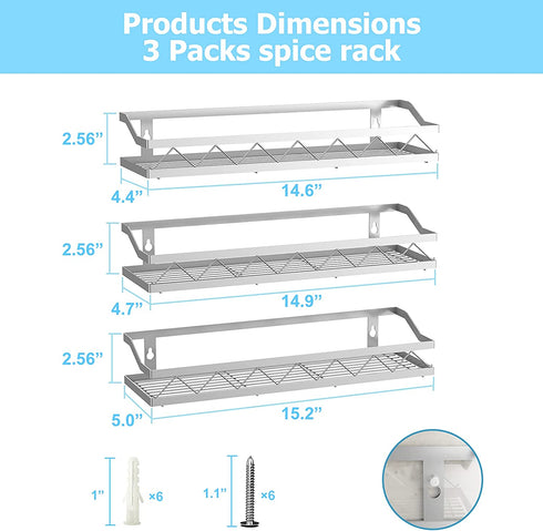 Auledio Spice Rack, Spice Rack Organizer for Cabinet Spice Rack Wall Mount Hanging Spice Rack, Spice Rack Organizer Spice Rack Wall(3 Pack)