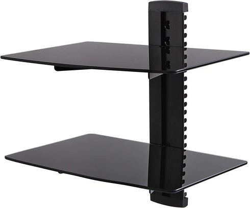 ABO Gear Floating Shelves Wall Mounted Shelf with Strengthened Tempered Glass for TV Box Cable Box Tv Accessories,2 Shelves, Black