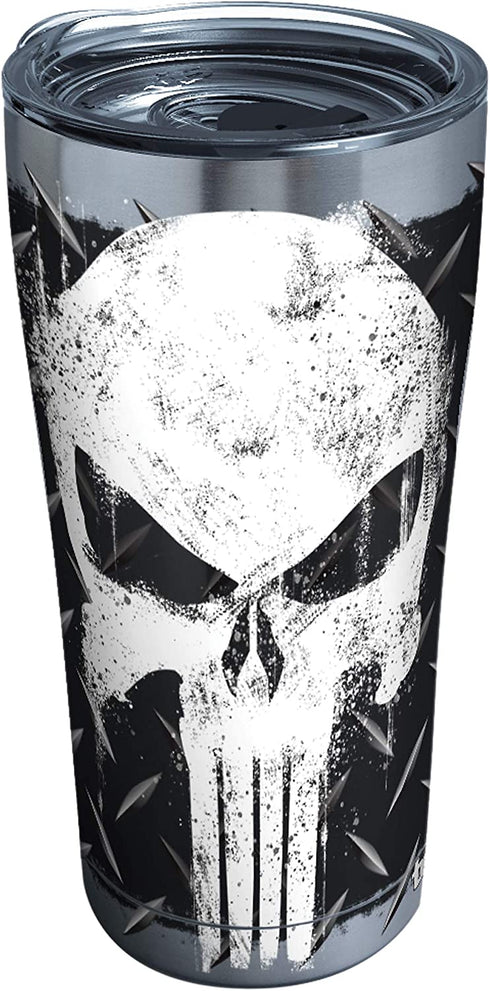 Tervis 1292882 Marvel-Punisher Insulated Tumbler with Clear and Black Hammer Lid, 20 oz Stainless Steel, Silver