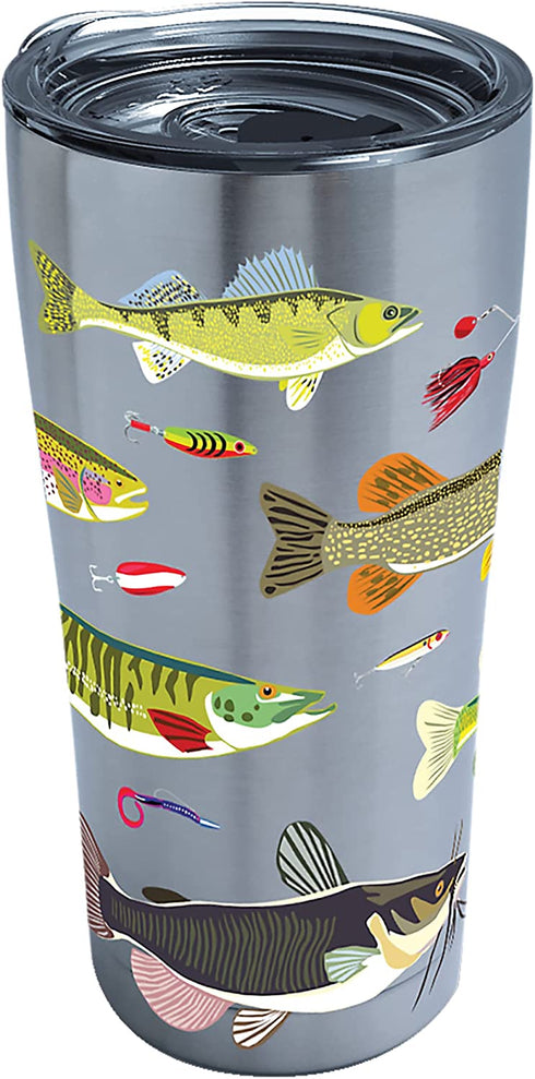Tervis Freshwater Fish and Lures Stainless Steel Tumbler with Clear and Black Hammer Lid 20oz, Silver